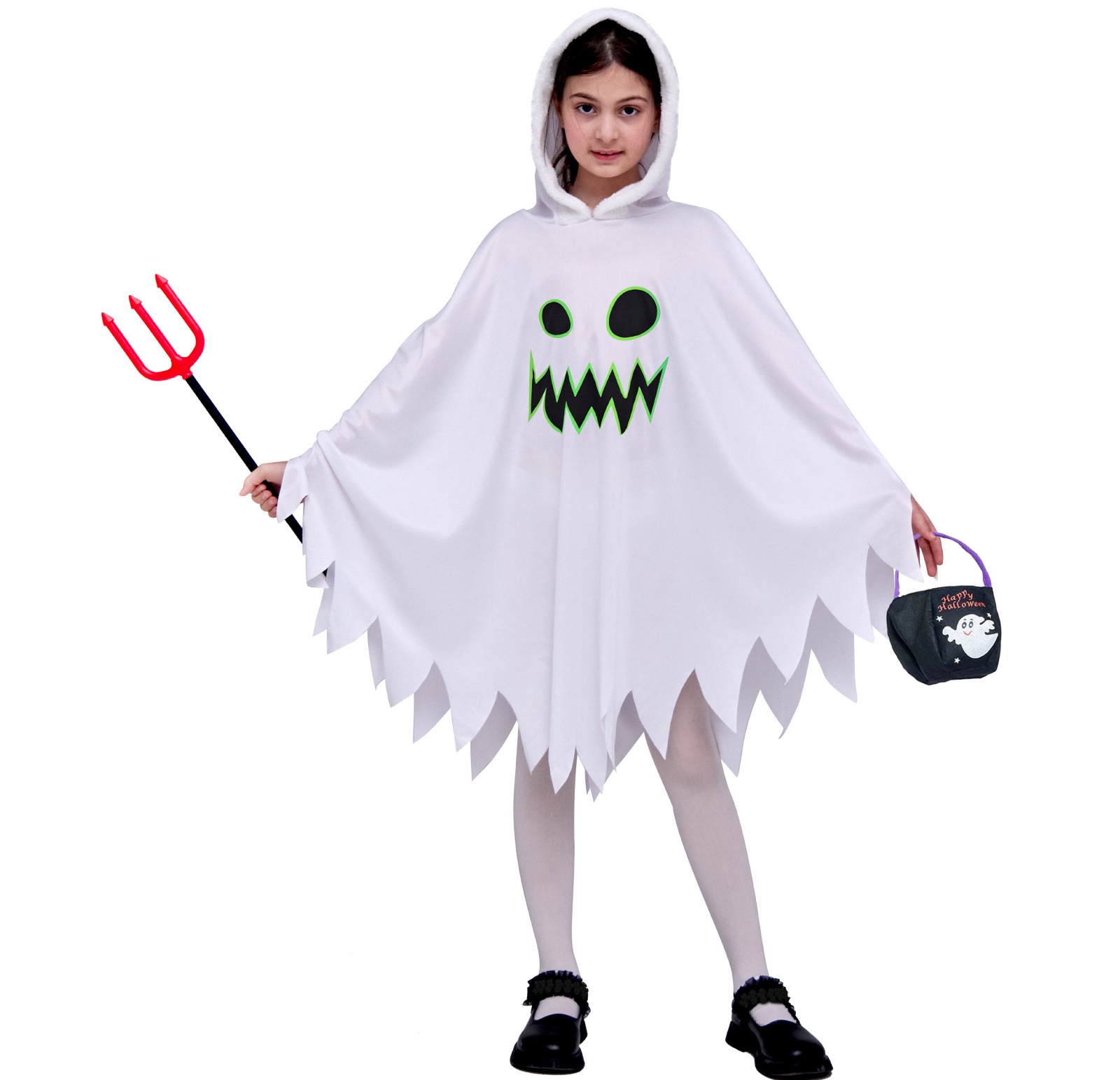 Kids Ghost White Cloak Halloween Costume with Handbang Cosplay Theme Dressing